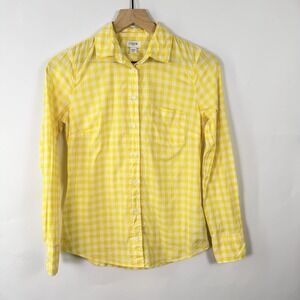 J Crew Yellow Gingham Button Up Shirt Womens XXS Cotton Fitted Preppy Top